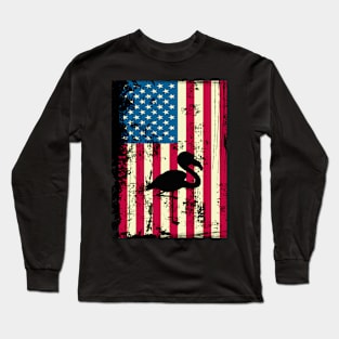 Flamingo American Flag USA Patriotic 4th Of July Gifts Long Sleeve T-Shirt